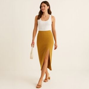 Wilfred Zeta Ribbed Midi Skirt - Cairo Gold - Feminine - Minimalist - Size M